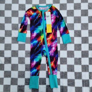 Tiny Threads Bamboo Neon Lightning Convertible Zip Romper Pajamas Size 6-12m NWT